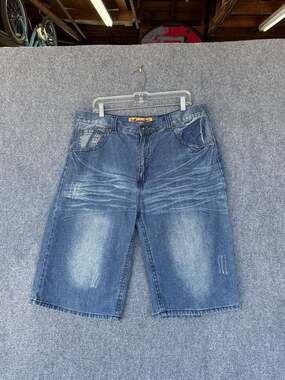 FUSAI USA Jeans Baggy Y2K Denim Jorts Size 38 Skater Hip Hop Embroidered